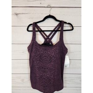Lucy Women's Blackberry Kamakura Print Sleeveless Fitness‎ Fix Tank Top Size 1X